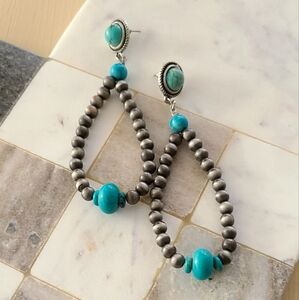 Turquoise and Silver Beaded Earrings
